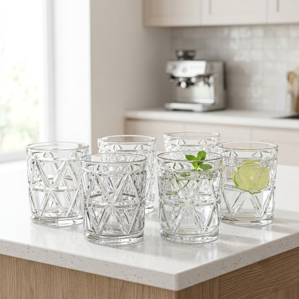 6PCs Diamond Cut Glass Set