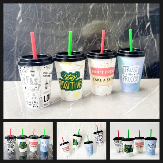 1Pc Printed Plastic Coffee Cup