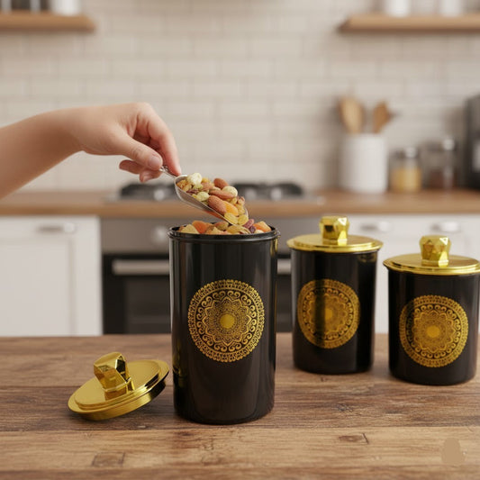 Pack Of 3 - Black & Golden Kitchen Organizer Set