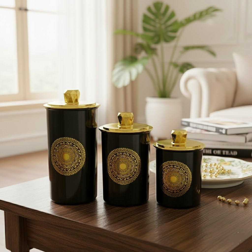 Pack Of 3 - Black & Golden Kitchen Organizer Set