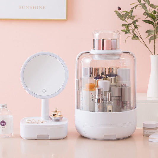 2PCs Cosmetic Storage Box with LED Mirror