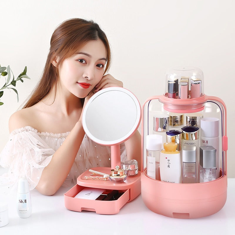 2PCs Cosmetic Storage Box with LED Mirror