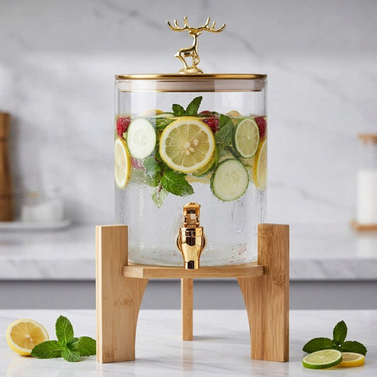 Luxury Glass Beverage Dispenser with Deer Lid