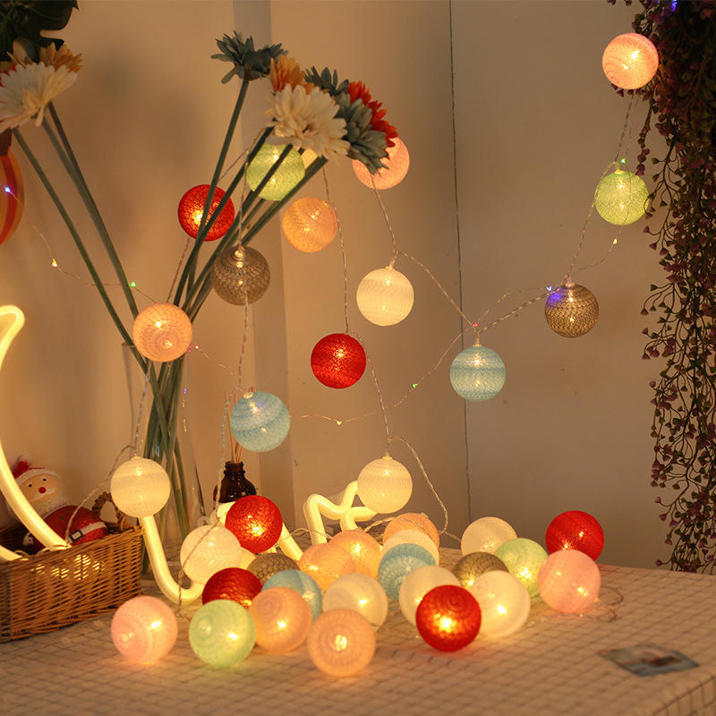 10Pcs Pastel Cotton Ball LED String Lights