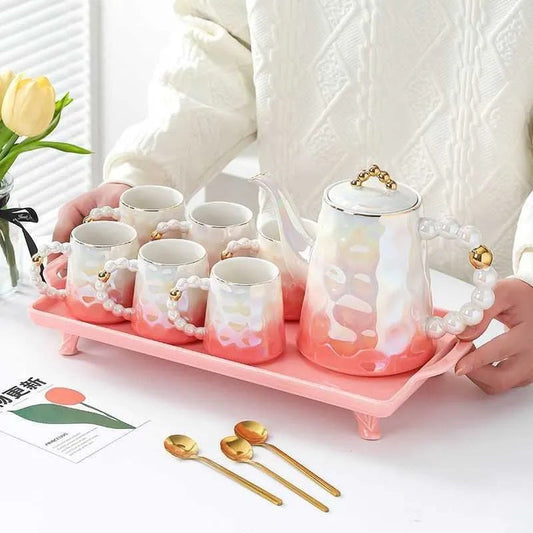 8PCS Luxury Ceramic Tea Cup Set With Tray