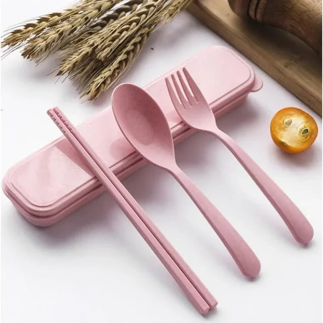 3Pc Wheat Straw Fork Spoon Chopsticks Set