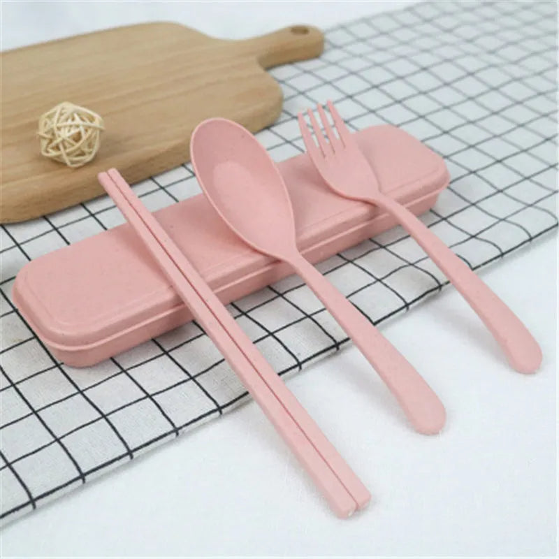 3Pc Wheat Straw Fork Spoon Chopsticks Set