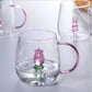 3D Rose Glass Cup With Handle