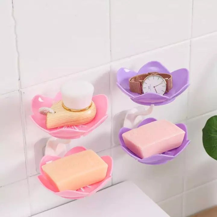 Self Adhesive Drain Soap Box Double Layer Flower Shaped Soap Tray