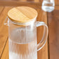 Elegant Ribbed Glass Jug With Wooden Lid  1.1L