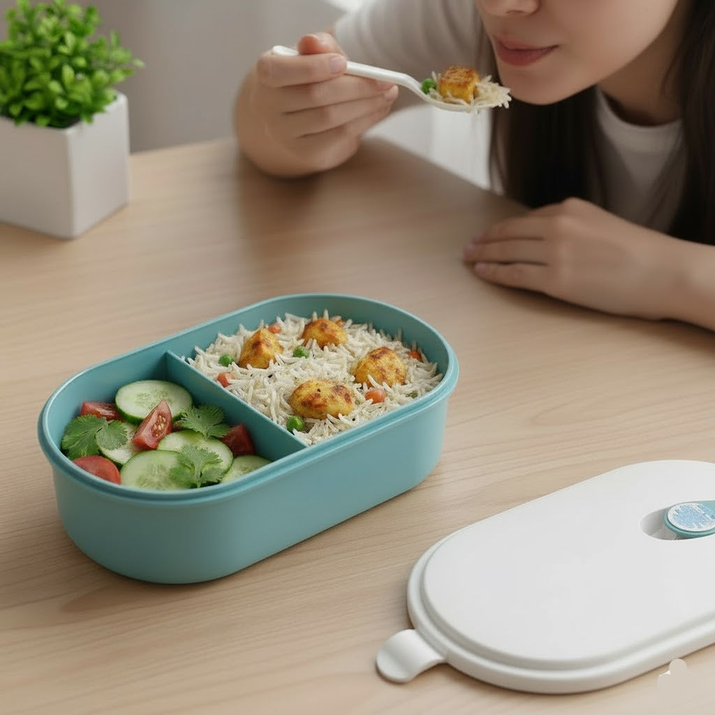 2 Compartment Plastic Lunchbox with Spoon