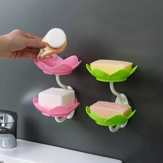 Self Adhesive Drain Soap Box Double Layer Flower Shaped Soap Tray