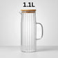 Elegant Ribbed Glass Jug With Wooden Lid  1.1L