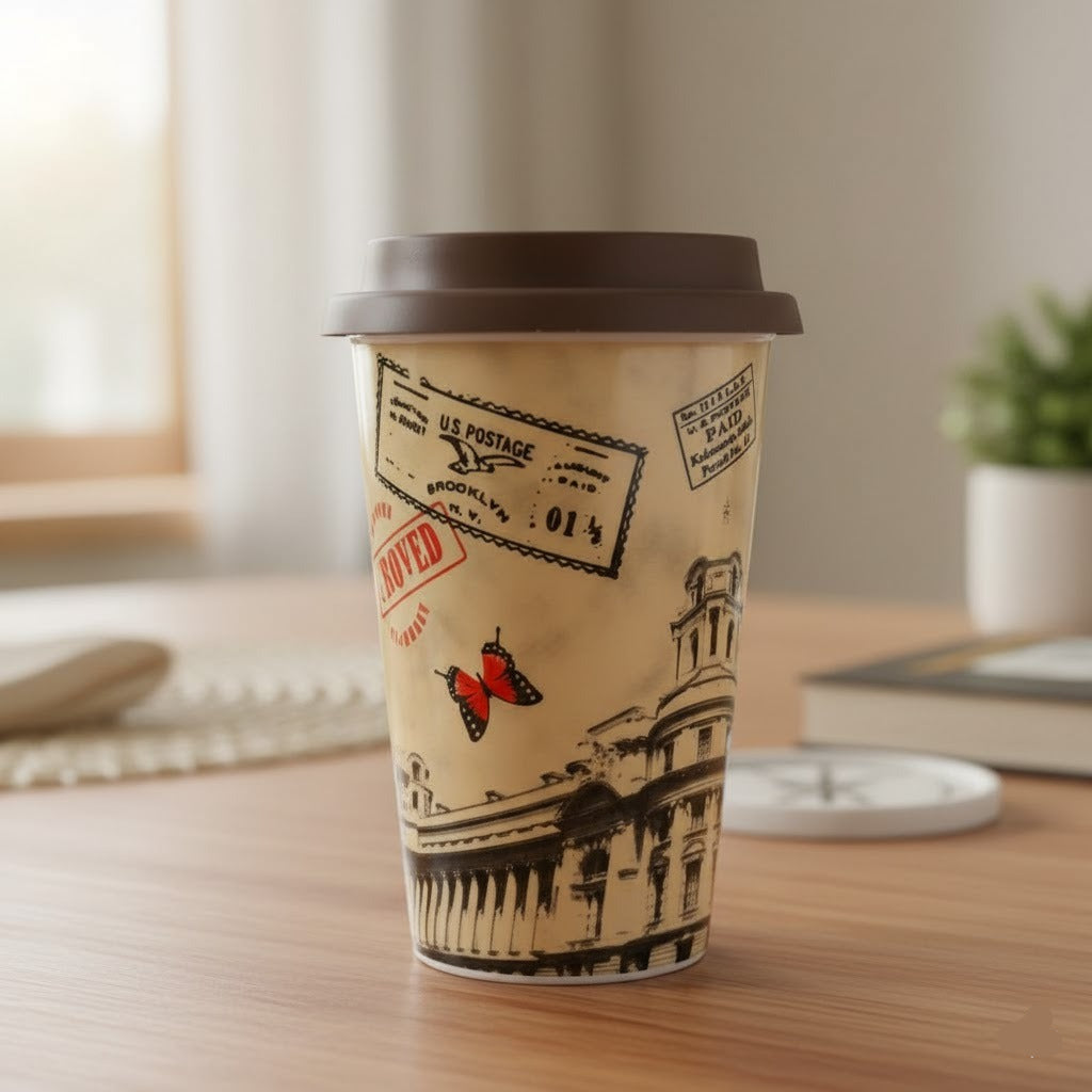 Printed Ceramic Coffee Mug with Silicon Lid