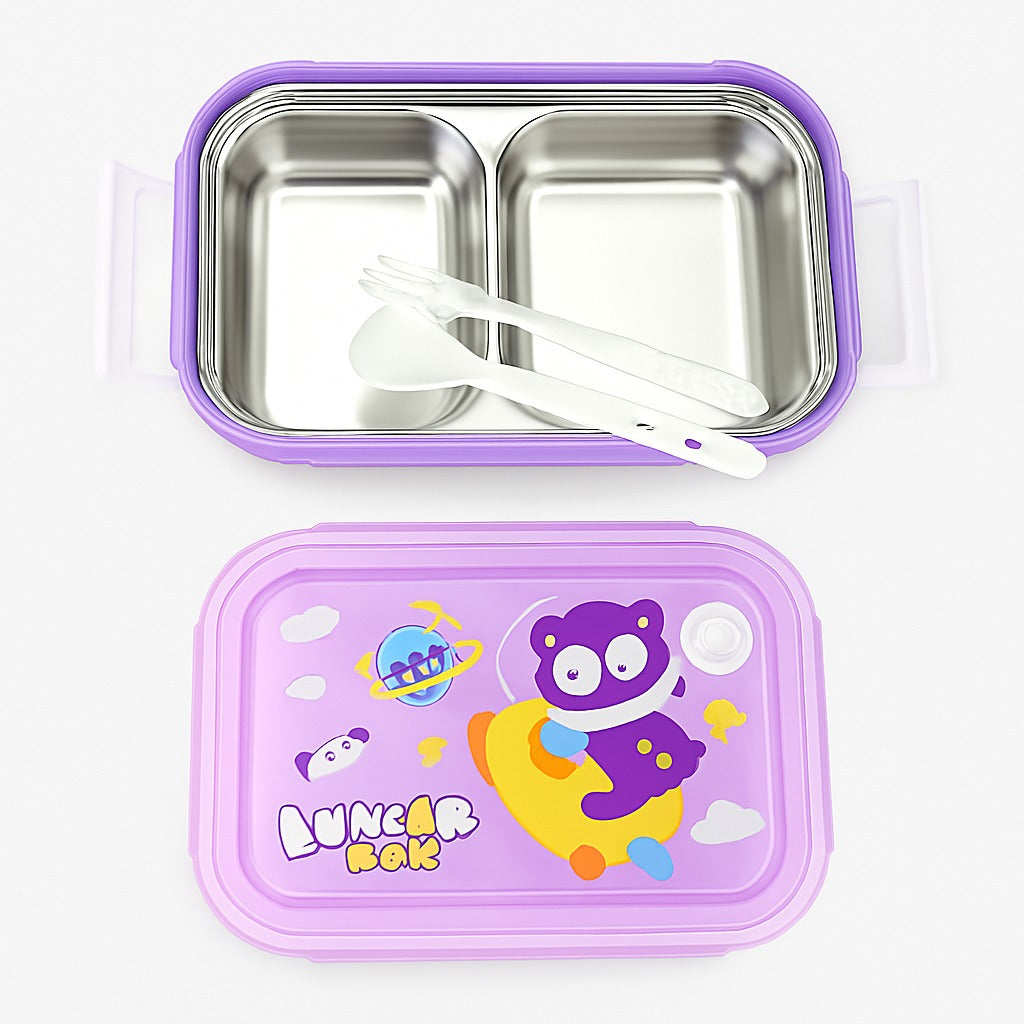 2 Compartment Stainless Steel LunchBox with Spoon & Fork