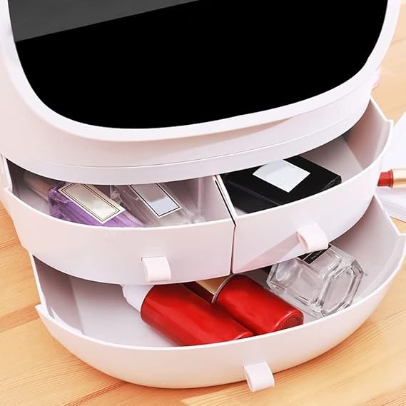 Portable Cosmetic Organizer With LED Light Mirror