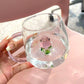 3D Rose Glass Cup With Handle