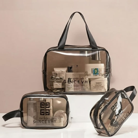 3PC Transparent Waterproof Travel Cosmetic Bag