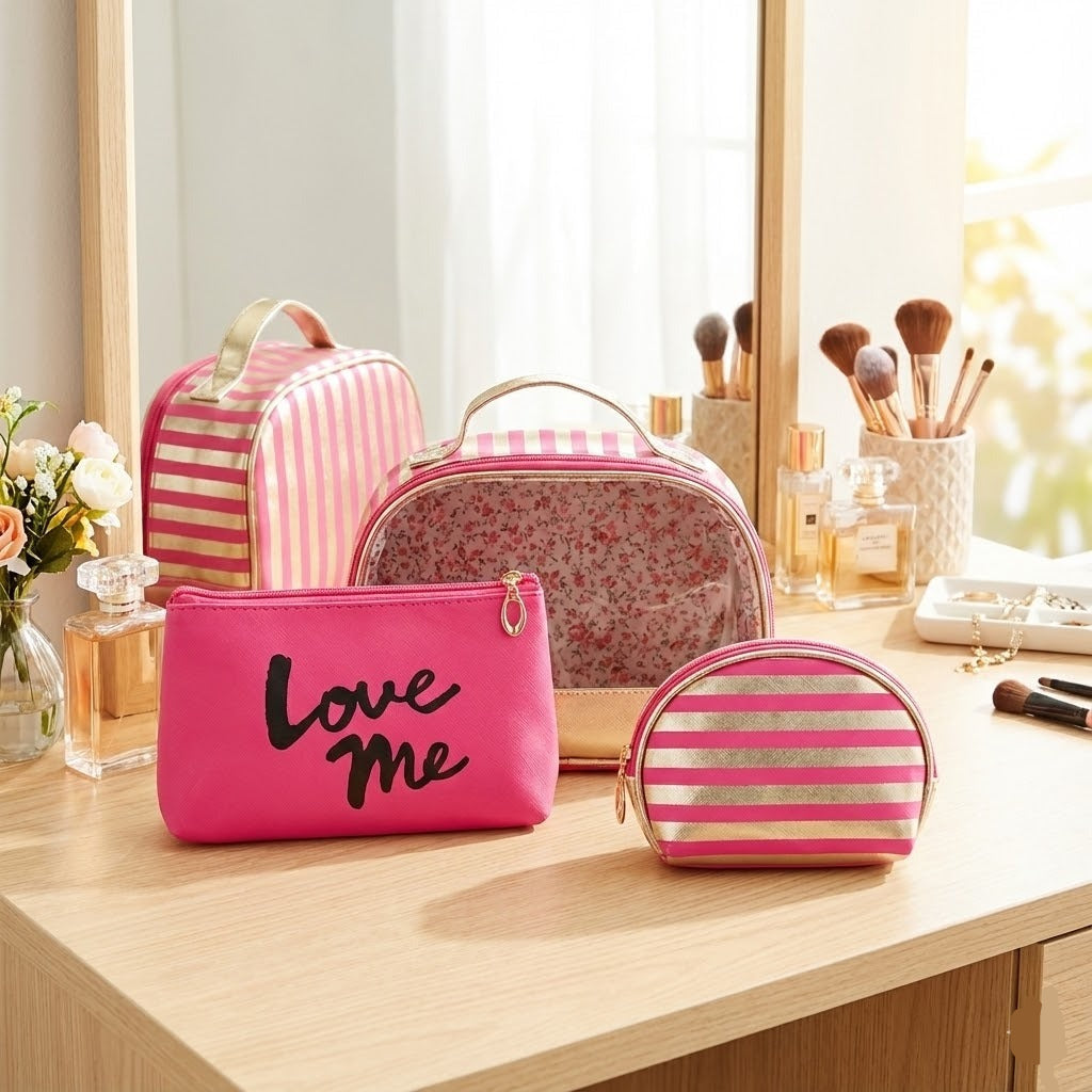 3PCs Portable Travel Makeup & Cosmetic Bags