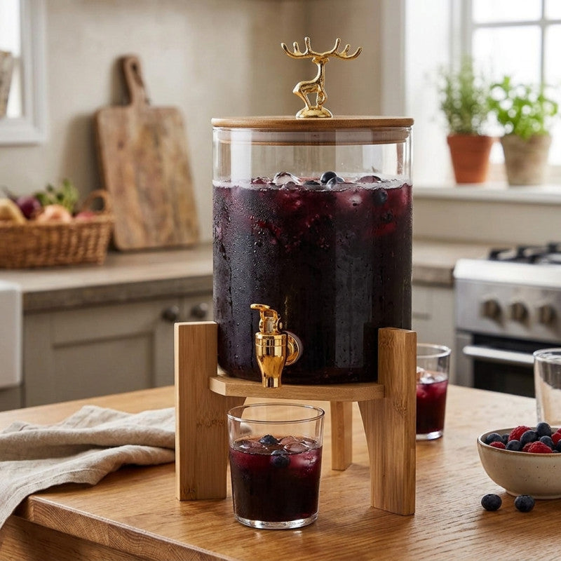 Luxury Glass Beverage Dispenser with Deer Lid