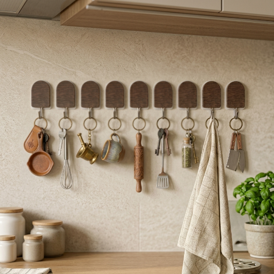 9PCs Set Wooden Self-Adhesive Wall Hook