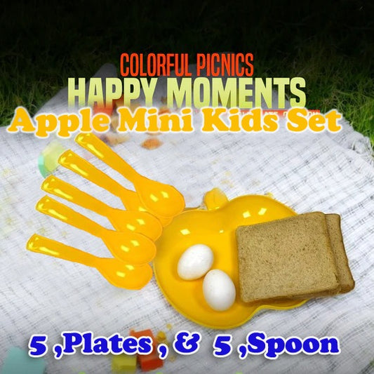 Apple Kids Set-Pack of 5 Apple  Shape Plate, With 5 Spoon