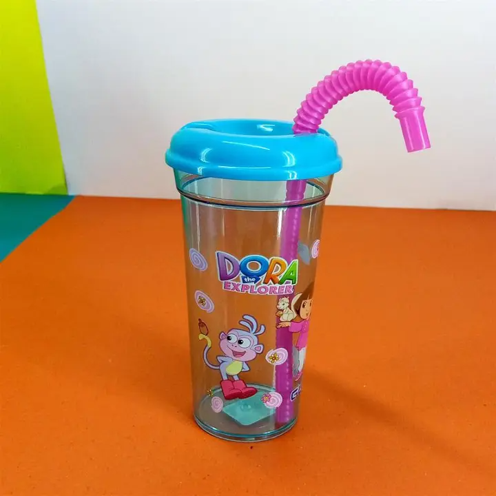 Kids Cartoon Printed Sip Sip Glass With Straw