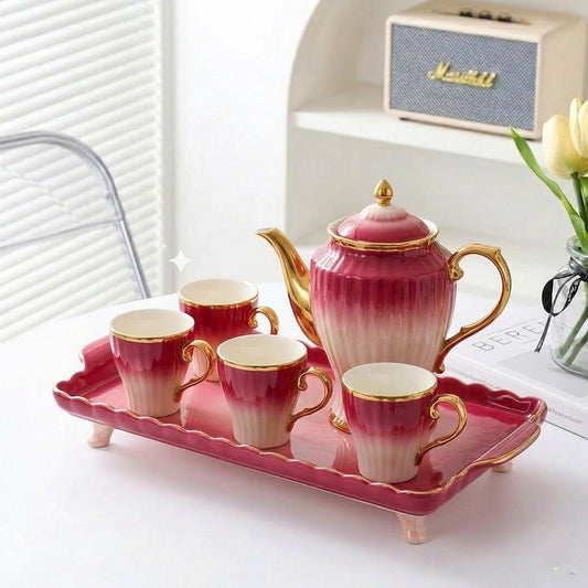 8PCs Ceramic Tea Set With Tray