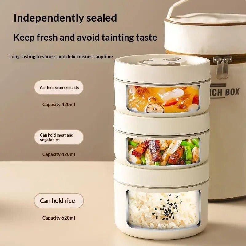 3PCs Stainless Steel Heat Insulated Boxes With Thermal Bag