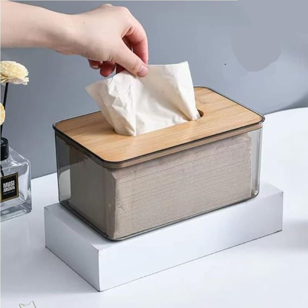 Acrylic Tissue Box With Bamboo Wood Lid