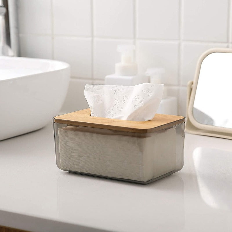 Acrylic Tissue Box With Bamboo Wood Lid