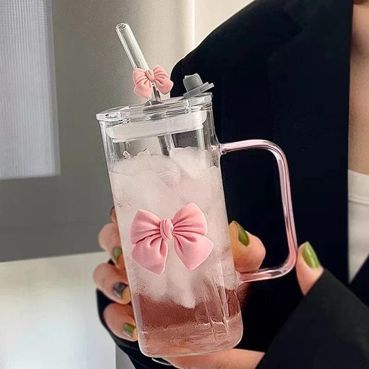 Square Glass Square Mug with Lid & Straw