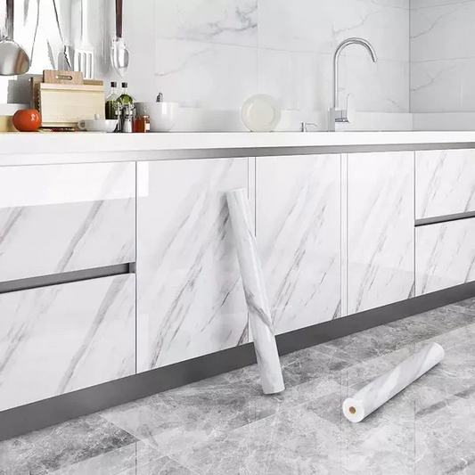 White Marble Texture Design PVC Waterproof (60cmx200cm)