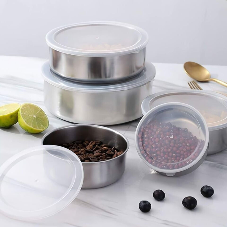 Set of 5 Stainless Steel Food Storage Containers With Lids