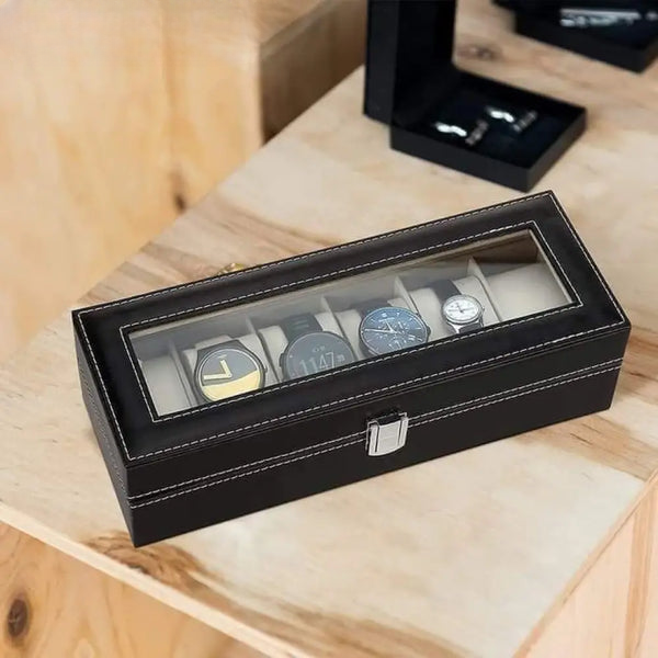 6 Slots Leather Printed Watch Organizer Box