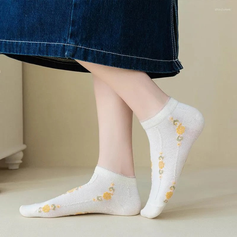 5Pairs/ Set Women Flower Embroidery Socks