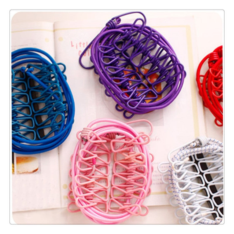 Portable Elastic Washing Line Rope With 12 Clips