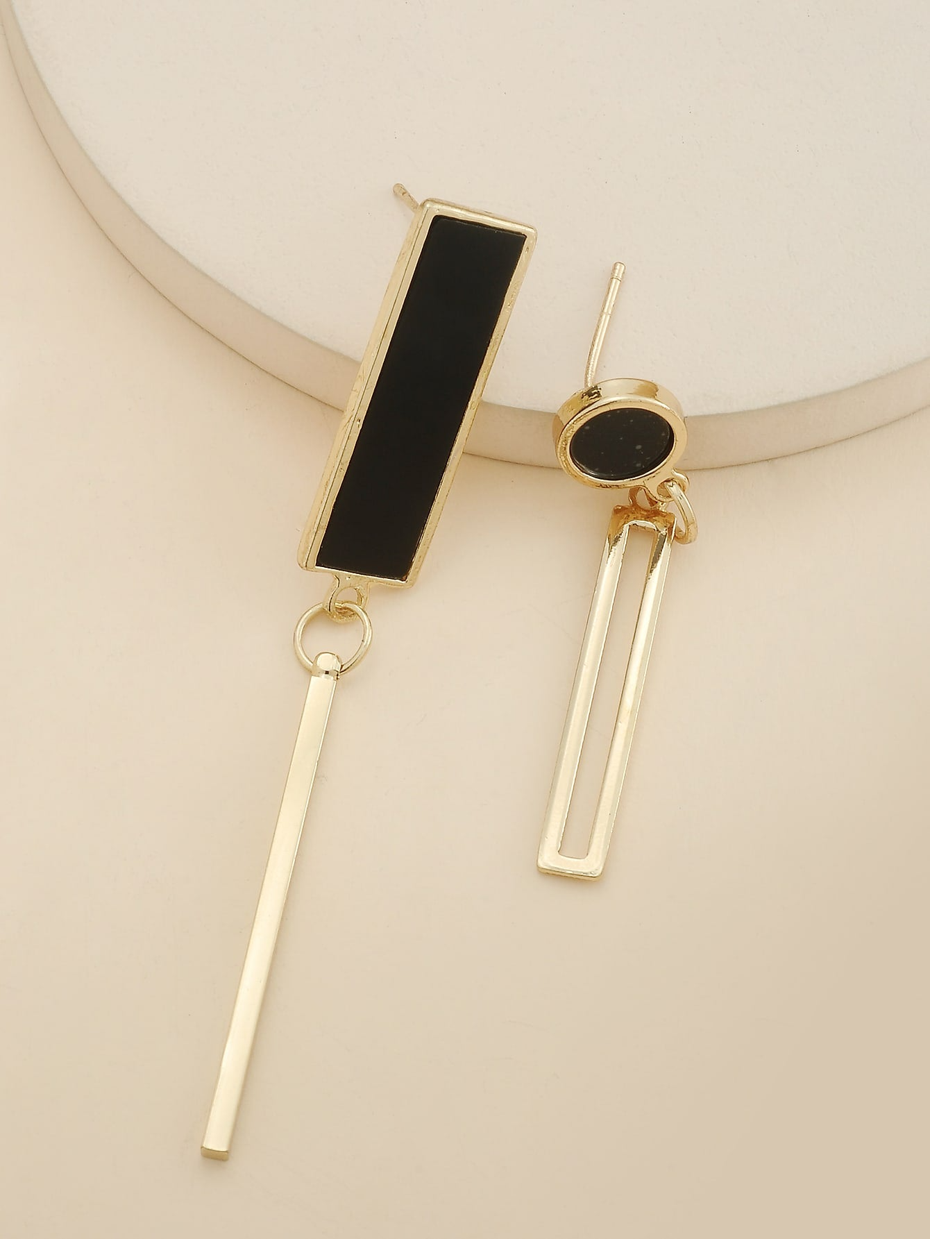 Rectangle & Round Drop Earrings