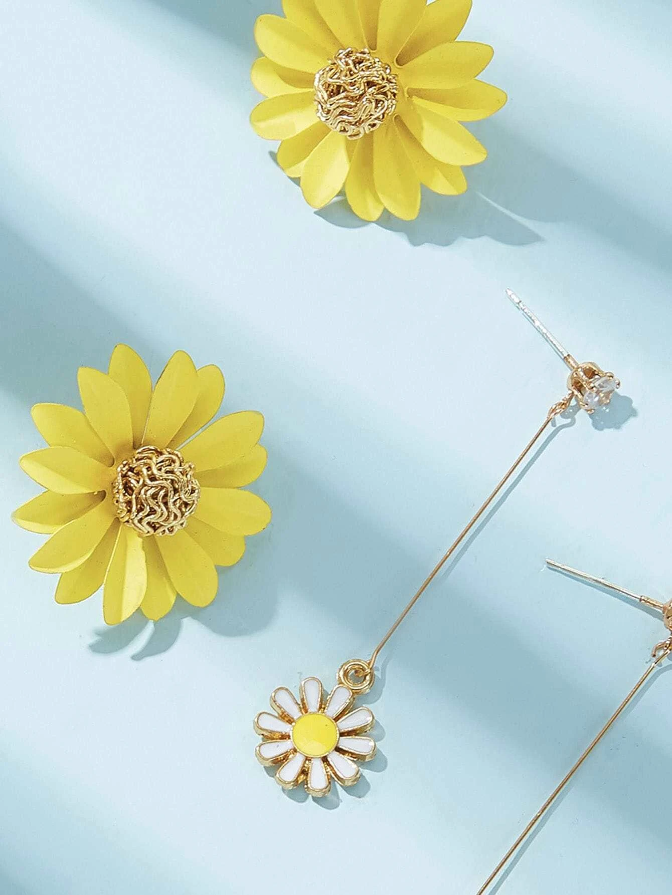 Yellow Sun Flower Stud Earrings