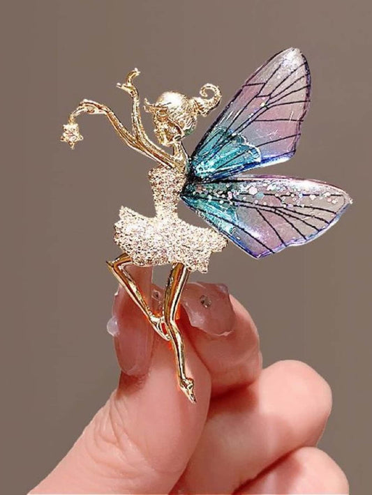 Elegant Zirconia Flying Fairy Pin Brooch