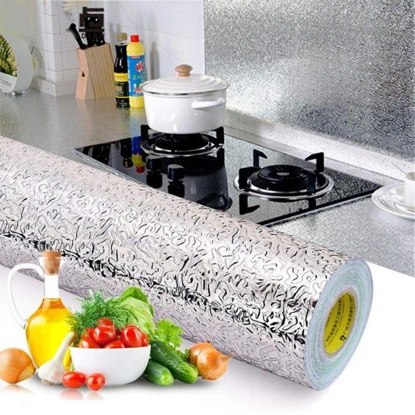 Self Adhesive Silver Aluminium Foil Sticker Sheet Roll for Kitchen Size-60*200