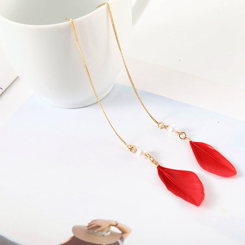 Red Feather Dangle Earrings