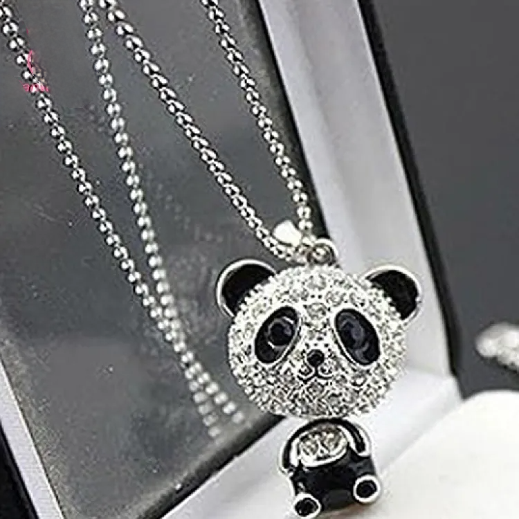 Cute Panda Rhinestone Pendant Necklace