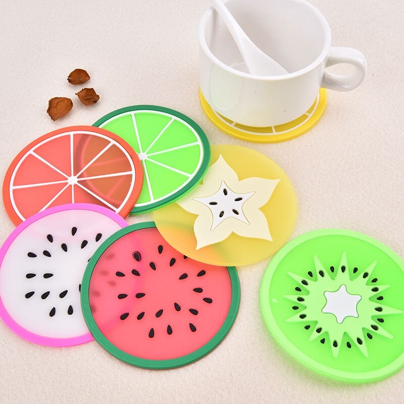 Pack of 5 silicone beautiful fruits slices shape Tea mat (Random Designs)