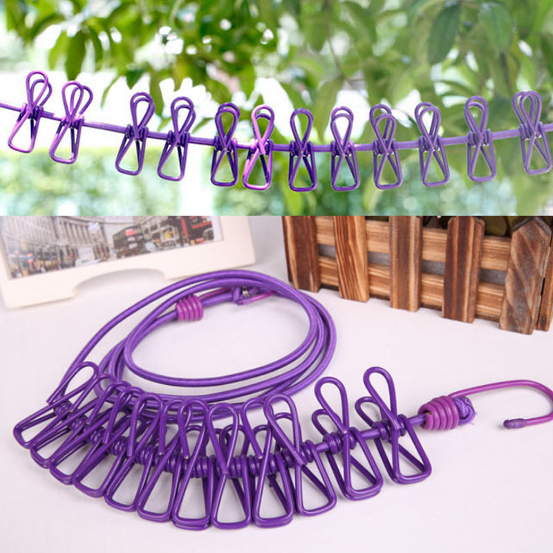 Portable Elastic Washing Line Rope With 12 Clips