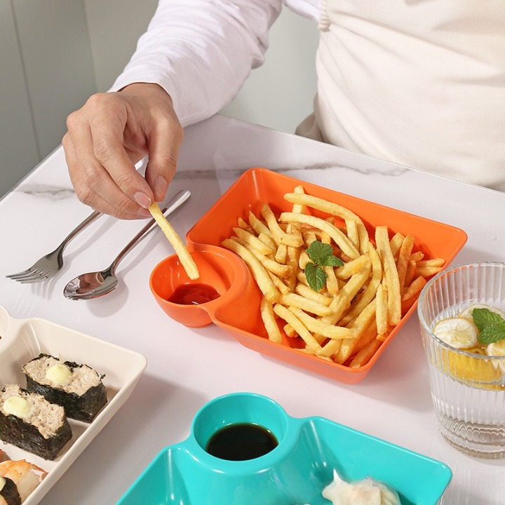 4PC Creative Snack Plate with Dipping Sauce Portion