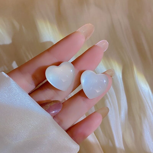 White Heart Earrings