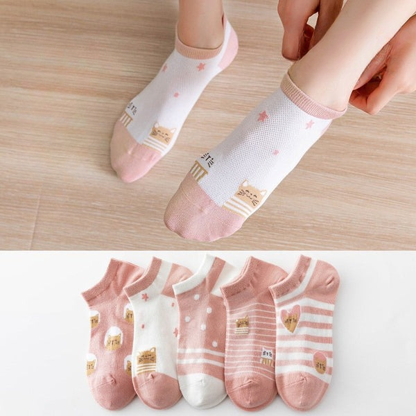 5 Pairs Pink Cute Heart Shape Women's Socks