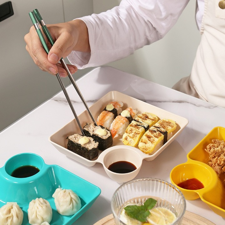 4PC Creative Snack Plate with Dipping Sauce Portion