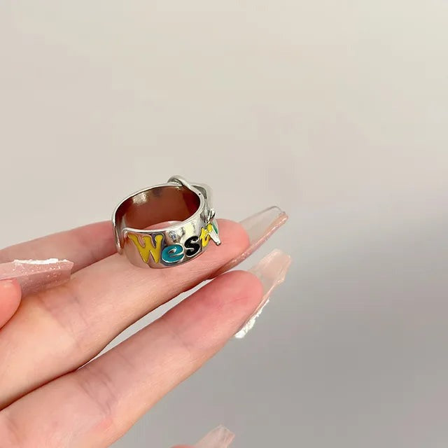 Cute Multi-Color Graffiti Letter Adjustable Ring